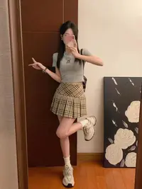 短裙INS风格子百褶裙半身裙裙子显瘦时尚【A区套装】7199 套装