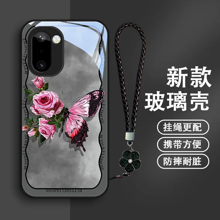 鲜花蝴蝶适用一加Ace6T手机壳1加ace6t玻璃壳女神款个性女款保护