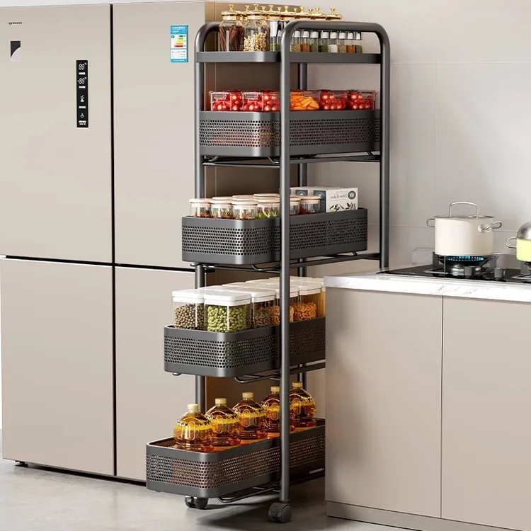 厨房夹缝置物架落地多功能抽拉篮架子小推车冰箱侧一体靠墙收纳柜