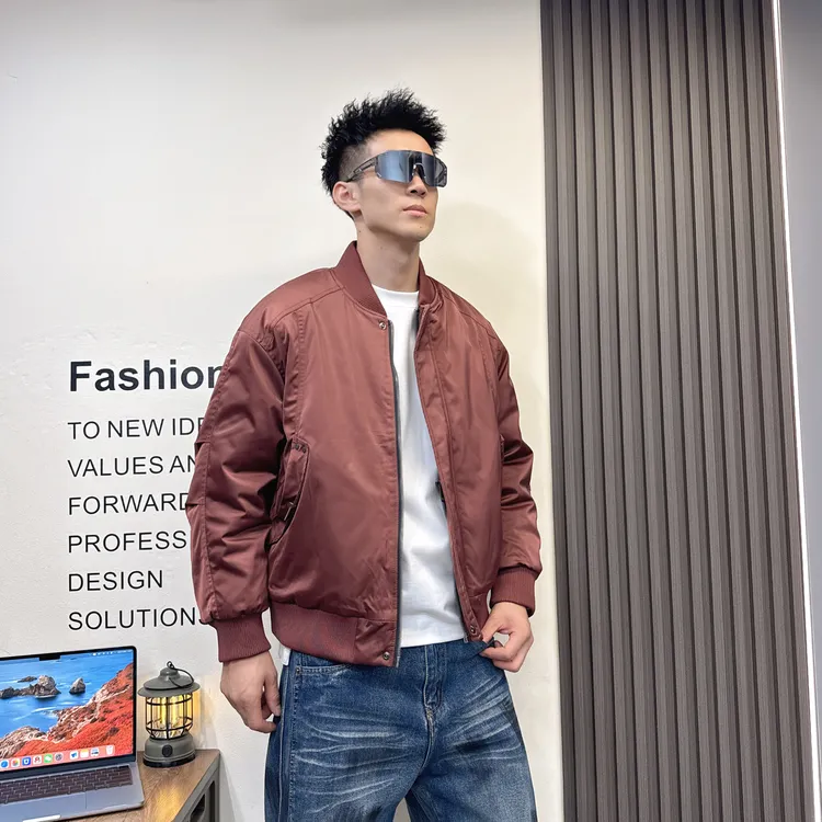 2025秋冬新款美式飞行员棉服夹克男士宽松直筒拼接棒球服夹棉外套