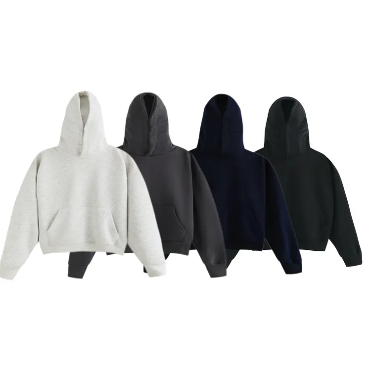 短款boxy卫衣纯色帽衫420g重磅加厚连帽美式短宽外套潮男女同款