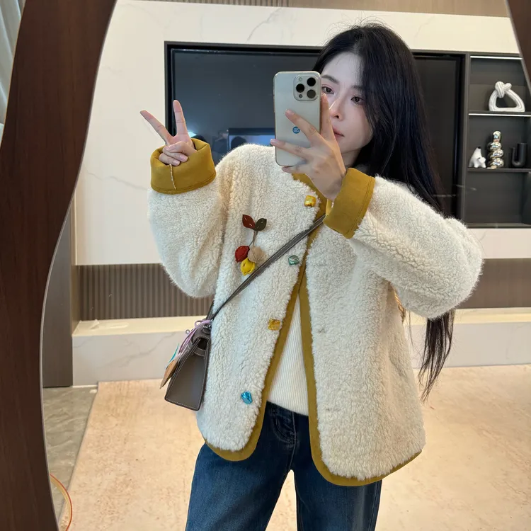 宿慕SUMU 冬季新款韩版时尚加厚保暖毛毛外套10-11百搭上衣25510