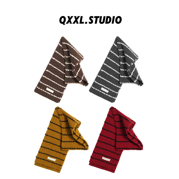 邱小小丽呀 秋冬新款韩版百搭保暖防寒条纹针织羊毛围巾