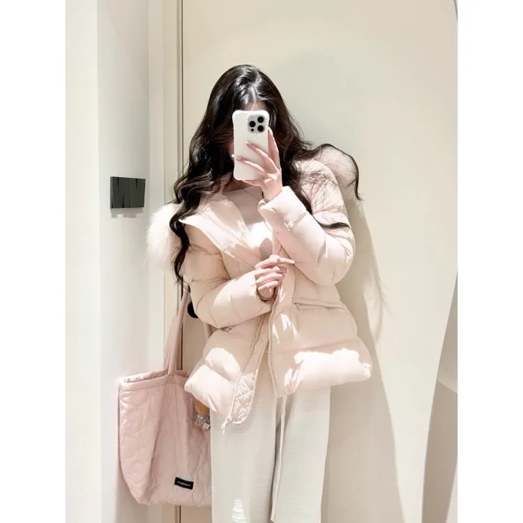 毛毛领连帽轻薄排骨面包服女冬季小个子修身收腰保暖棉服棉衣外套