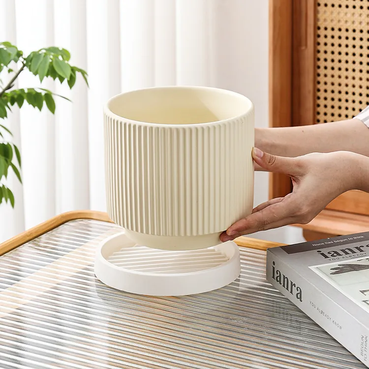 大号陶瓷花盆大口径带托盘北欧风格盆栽发财树绿萝蝴蝶兰多肉花盆