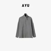 阿玉家&半拉链羊毛衫坑条款慵懒风秋冬羊毛针织套头衫#4045