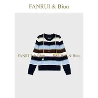 FANRUI/泛芮「稚趣小墅」羊毛多色百搭可爱条纹减龄针织开衫B18401