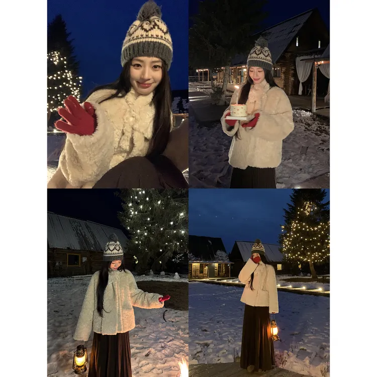 pusumede 配围巾~高级感仿羊羔毛短款皮草女宽松廓形保暖毛毛外套