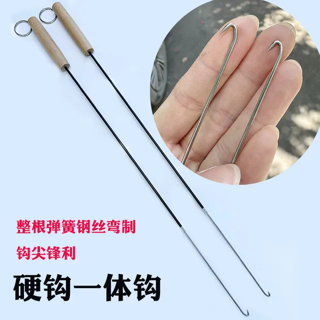 黄鳝钩一体无倒刺钓鳝鱼稻田黄鳝钓具木手柄传统老式短款硬钩