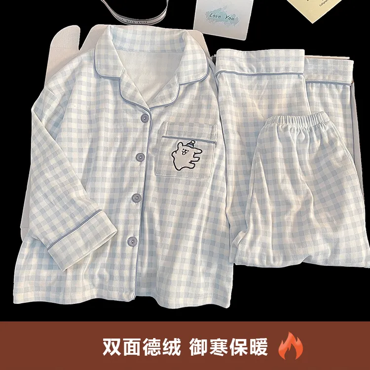 2025女童秋冬新款德绒开衫长袖睡衣套装儿童卡通保暖家居服套装