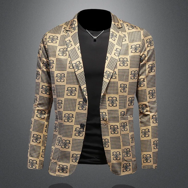 顿奇摩费涅格子印花小西装男士商务休闲外套修身潮流秋季新款西服
