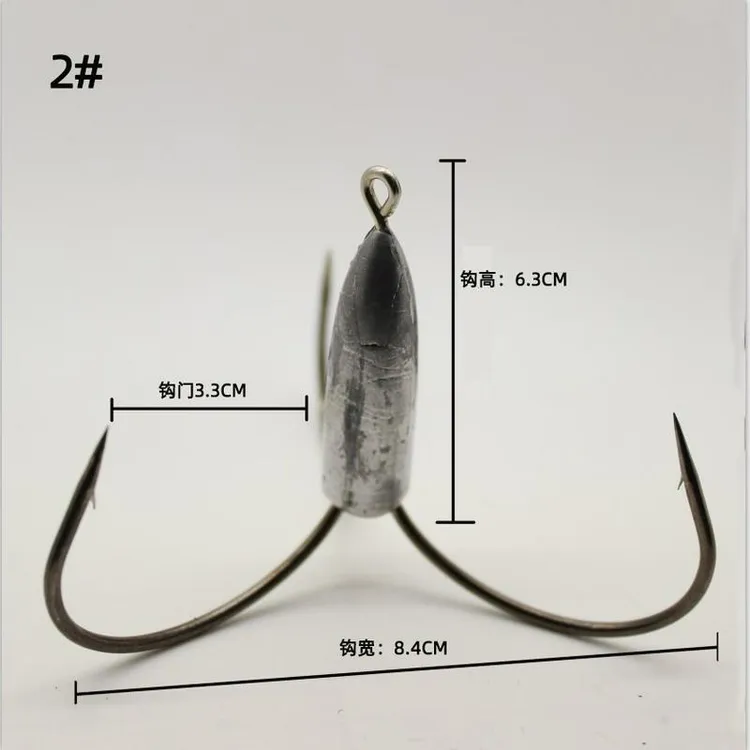 三本钩夜钓底钓鱼钩渔具锚钩带倒刺三爪锚钩砣大鱼锚鱼钩