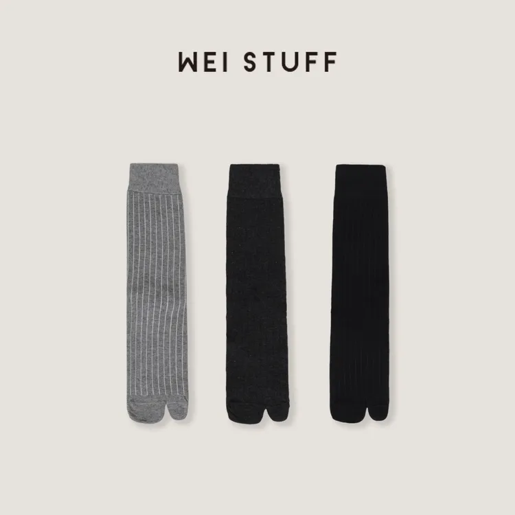 WEI STUFF 棉时尚洋气潮流设计感百搭三色分趾中筒袜 7918