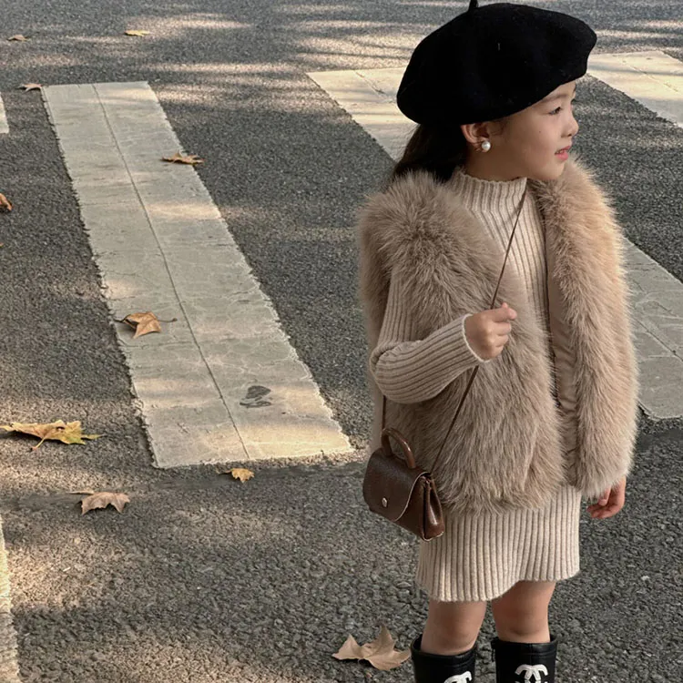 儿童仿皮草马甲女童男童2025秋冬仿狐狸毛马夹仿兔毛加厚背心坎肩