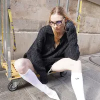 黑色水洗做旧廓形绞花毛衣