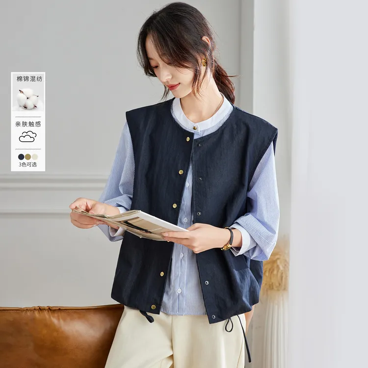 纯色无袖马甲时尚女士春秋文艺简约显瘦百搭宽松休闲上衣无袖马夹