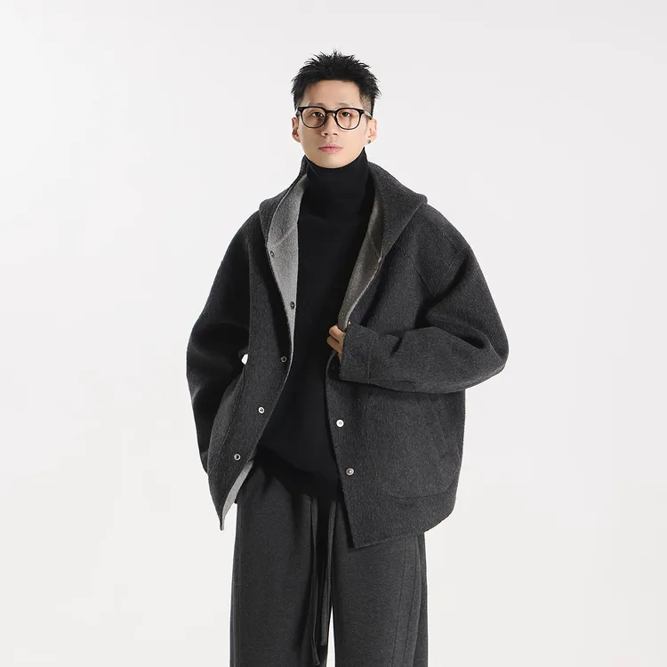 GCCDUPE77『雾弥』双色云柔两面穿羊毛毛呢秋冬双面羊毛连帽外套