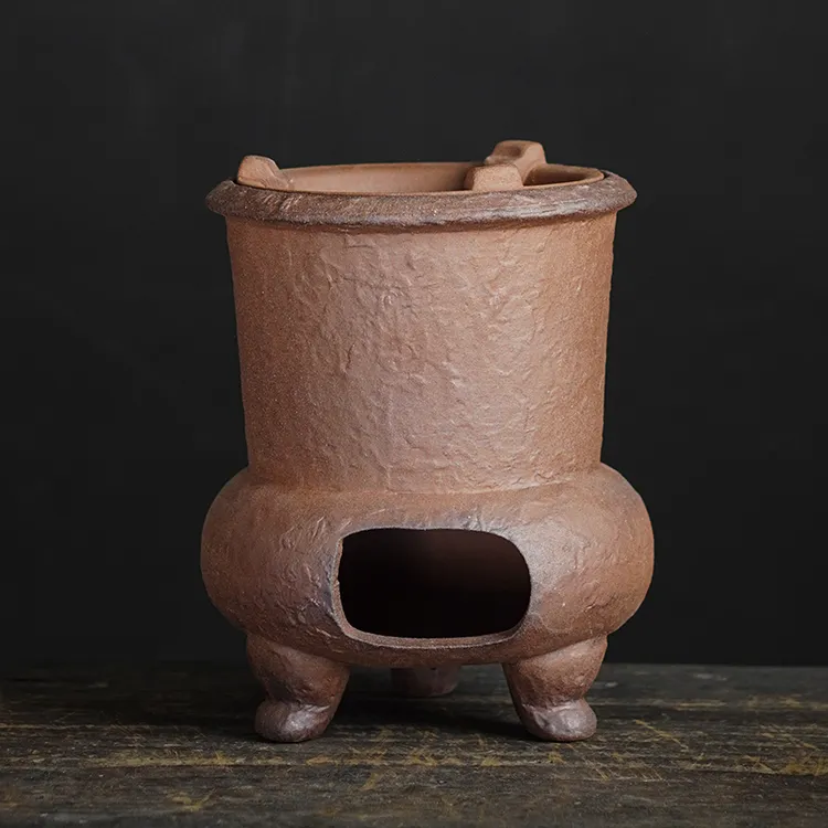 中式复古围炉煮茶粗陶老岩泥酒精炭炉功夫茶具家用卓泥三足高碳炉