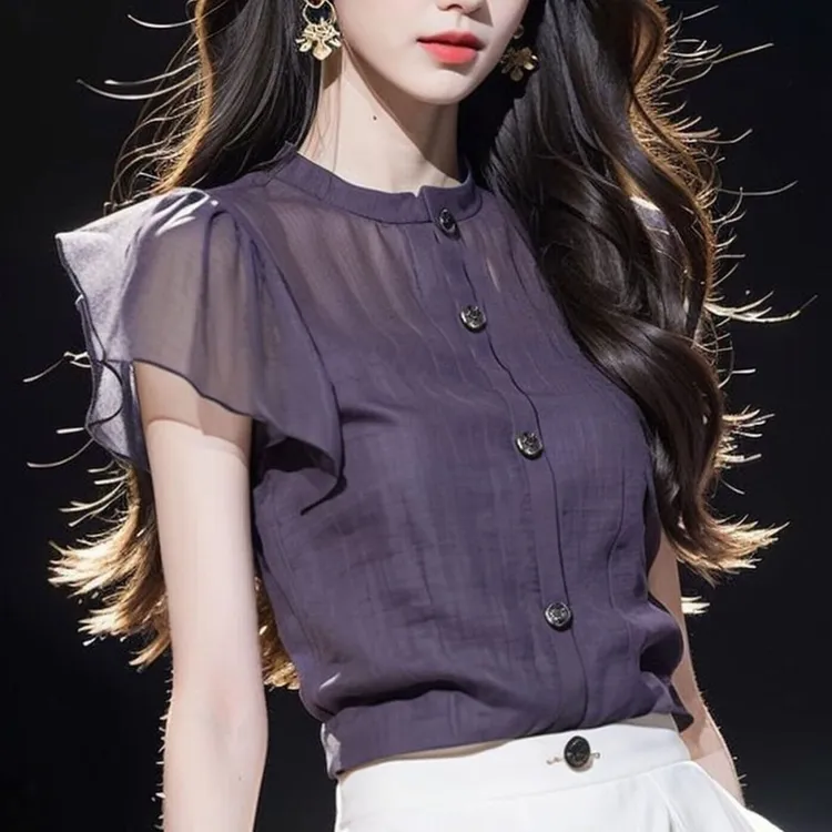 今年流行漂亮2025夏新款洋气高端别致超好看法式紫色衬衫上衣