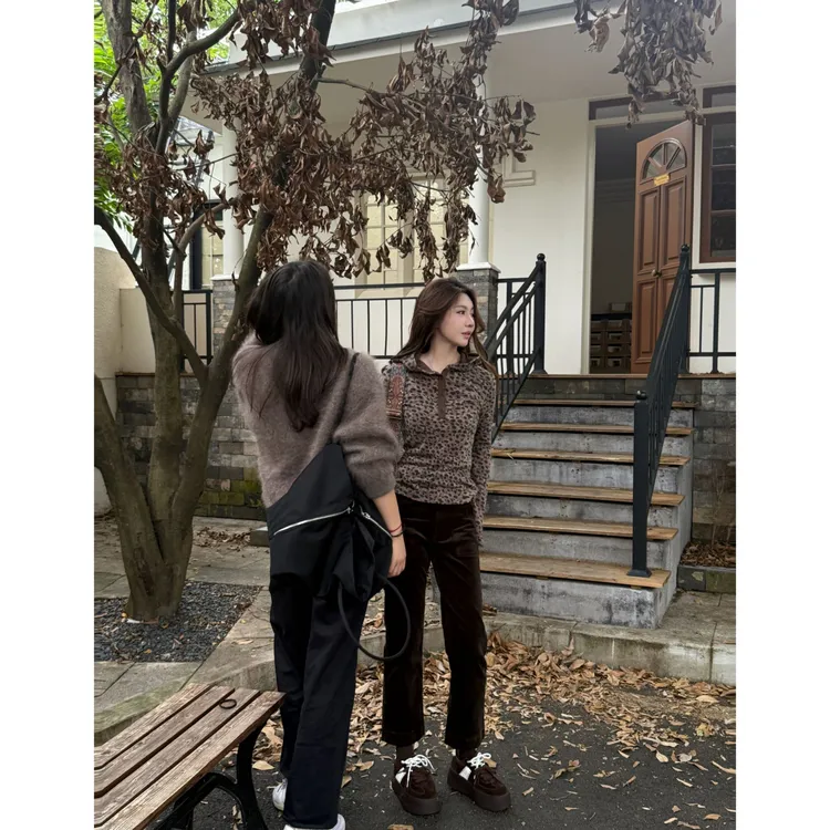 BOXUE“心结”2025秋冬新款高级感豹纹连帽轻奢 卫衣#250908WY4576