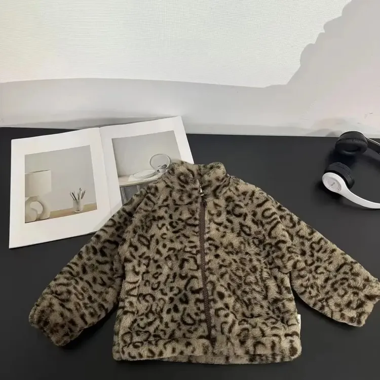 【2025冬新款】冬季豹纹儿童加绒保暖外套男童女童秋冬厚款百搭洋气