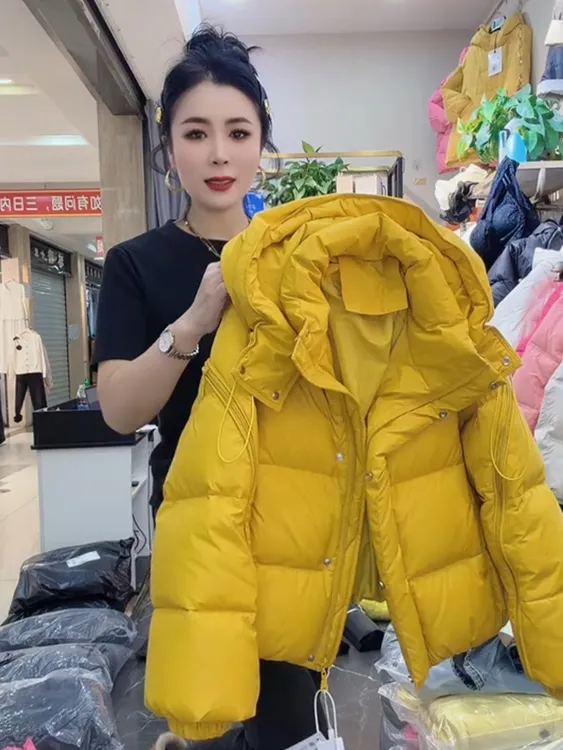 2025新款冬季韩系穿搭连帽短款棉服上衣显瘦宽松时尚黄色棉衣外套