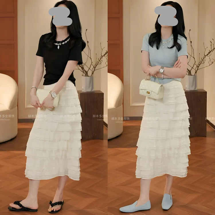 小众炸街高级感女装2025夏小众设计感短袖T恤上衣百搭半身裙套装