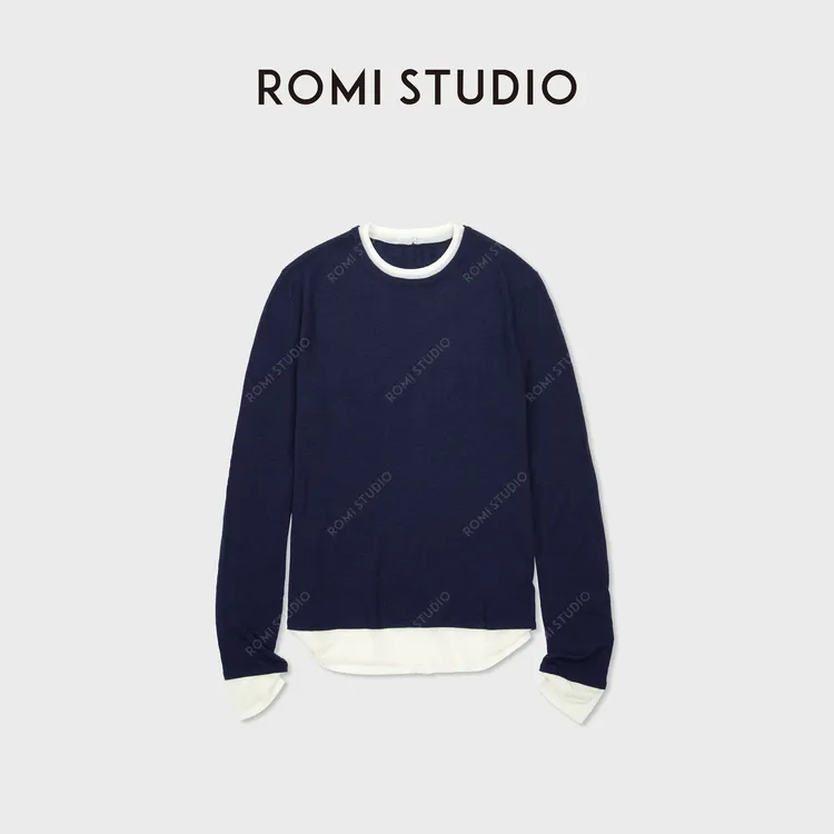 ROMI STUDIO100%水溶羊毛轻薄柔软假两件针织上衣 RWCASU6753