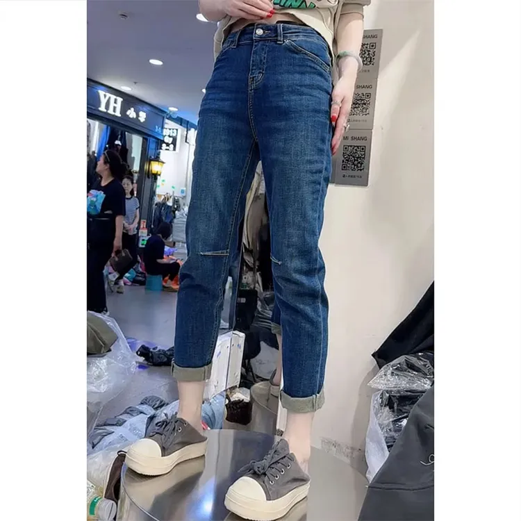 秋季新款高腰直筒窄版牛仔裤女2025大码小个子显瘦百搭九分烟管裤