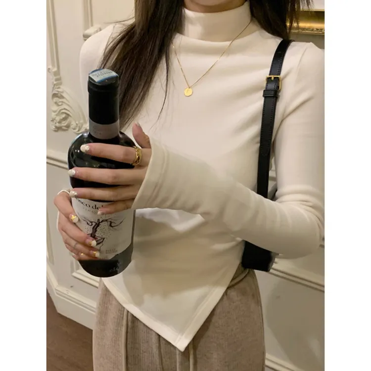 半高领内搭打底衫女秋冬不规则上衣设计感时尚气质百搭潮流高级感