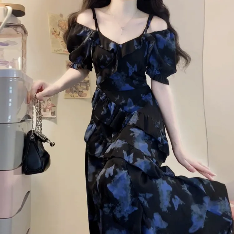 夏天巨好看韩系冷淡系碎花连衣裙子女装夏季2025新气质高级感长裙