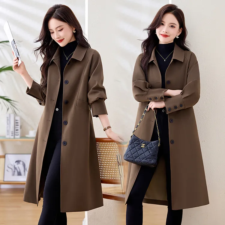 英伦风咖色风衣外套女2025春秋款小个子气质百搭收腰过膝长款大衣
