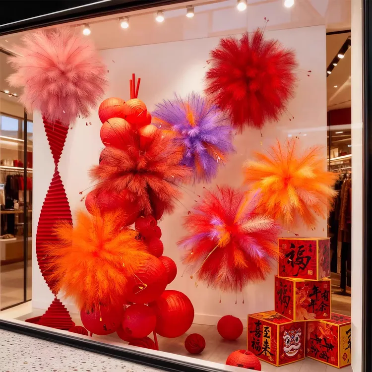 新年场景氛围布置装饰2026春节元旦商场烟花美陈道具橱窗拍照打卡