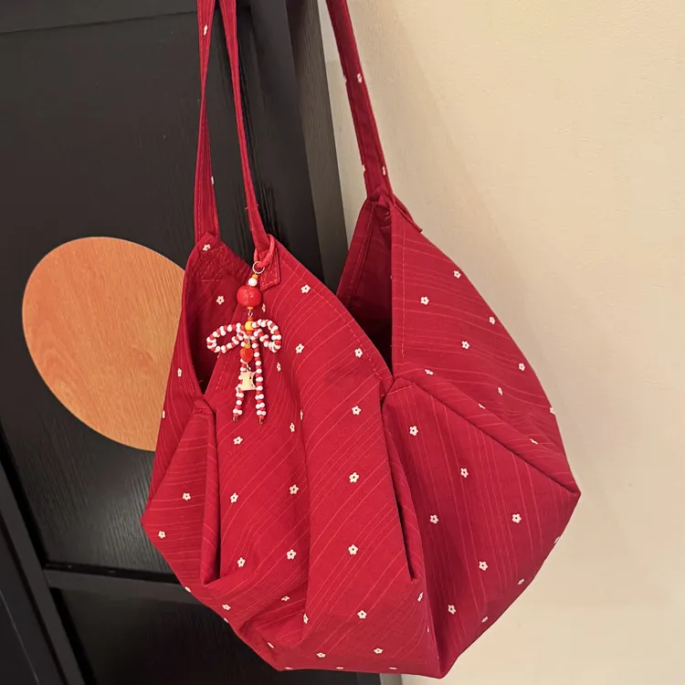 韩系格子帆布包女2025新款撞色编织单肩托特包通勤手提购物袋