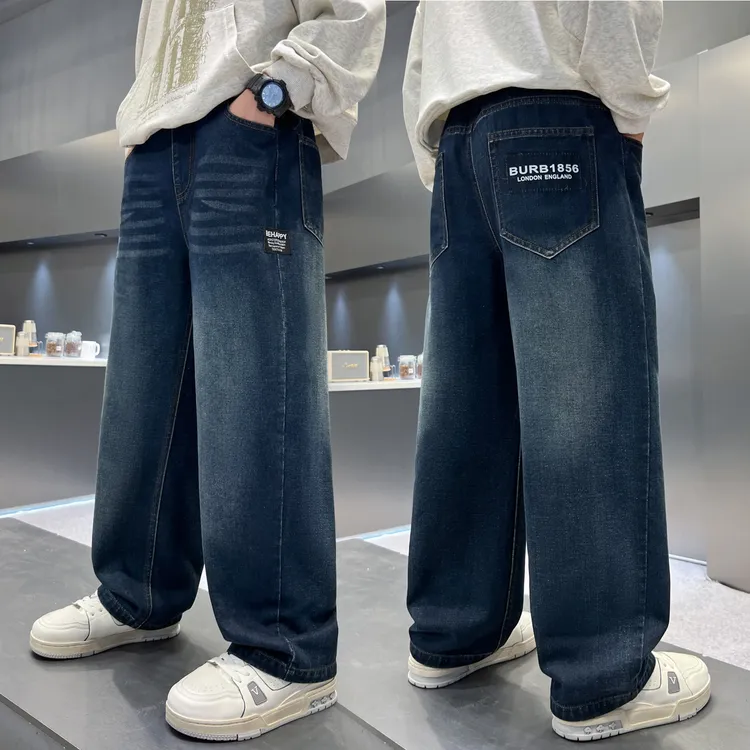 男童牛仔裤春秋季2026新款儿童加绒裤子中大童直筒痞帅气秋冬长裤