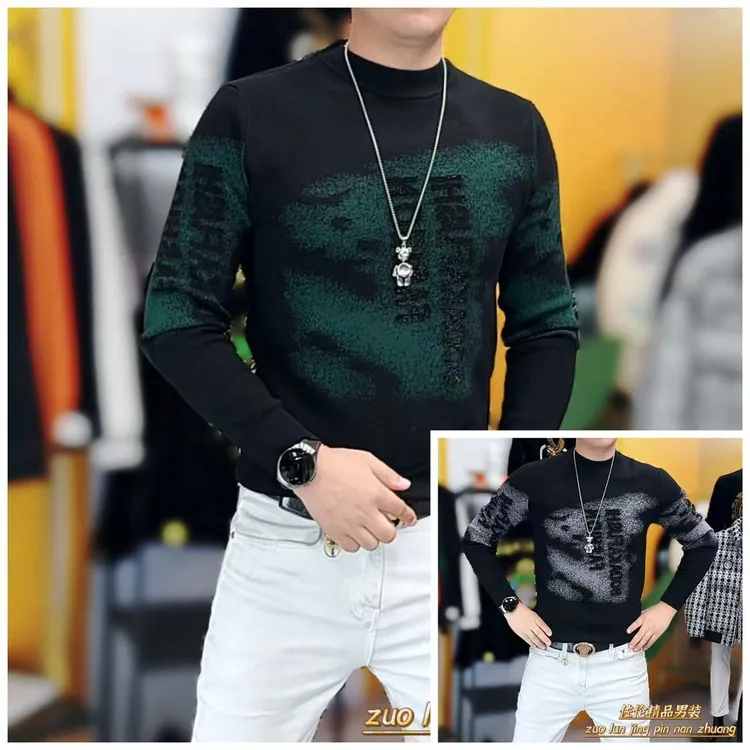 8883冬季新款时尚潮流男士修身保暖圆领毛衣