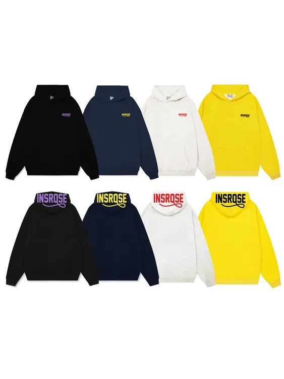 BUBC美式复古连体字母毛巾刺绣设计连帽卫衣宽松潮流秋冬百搭