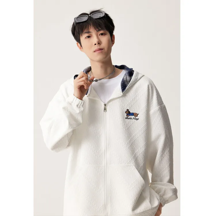 连帽开衫卫衣男士春春秋季2025新款美式复古学生小众运动潮牌外套