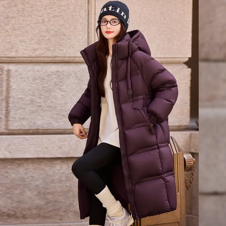 2025新款女士过膝长款宽松大码保暖棉衣石墨烯冬季韩版连帽棉服