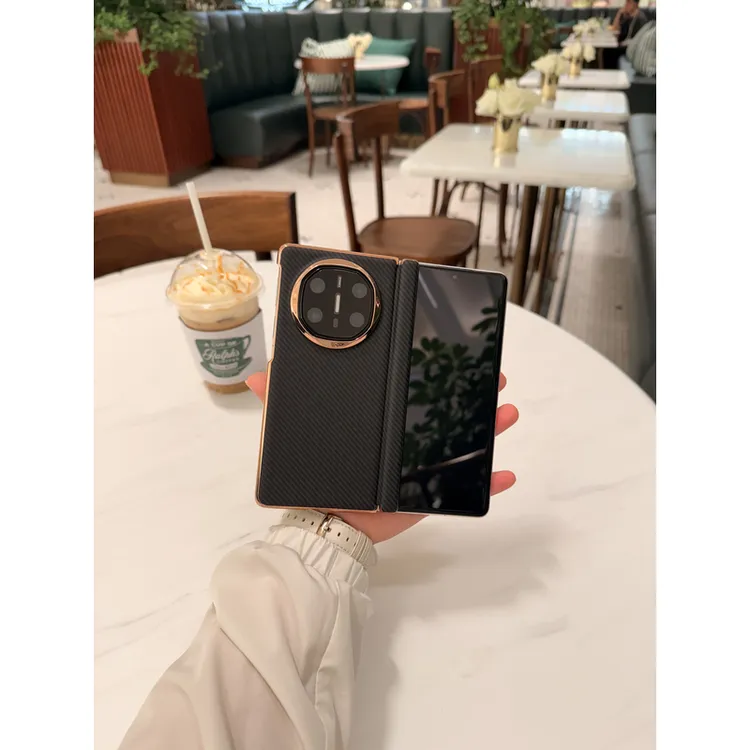 适用于华为Matex6/Matex5纤维纹磁吸中轴/全包折叠手机壳裸机质感