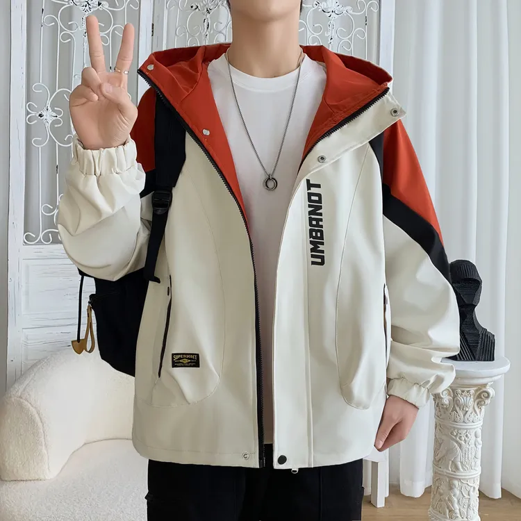 青少年连帽男士夹克2025秋季新款港风潮流时尚百搭学生冲锋衣外套