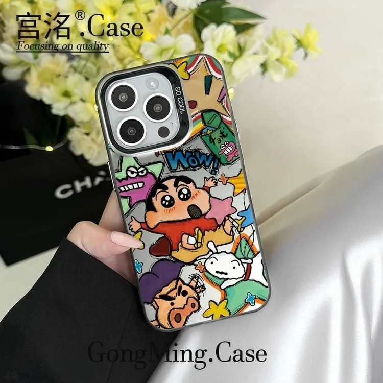 涂鸦小新超人彩银壳适用于iPhone苹果16手机壳华为oppo小米手机壳