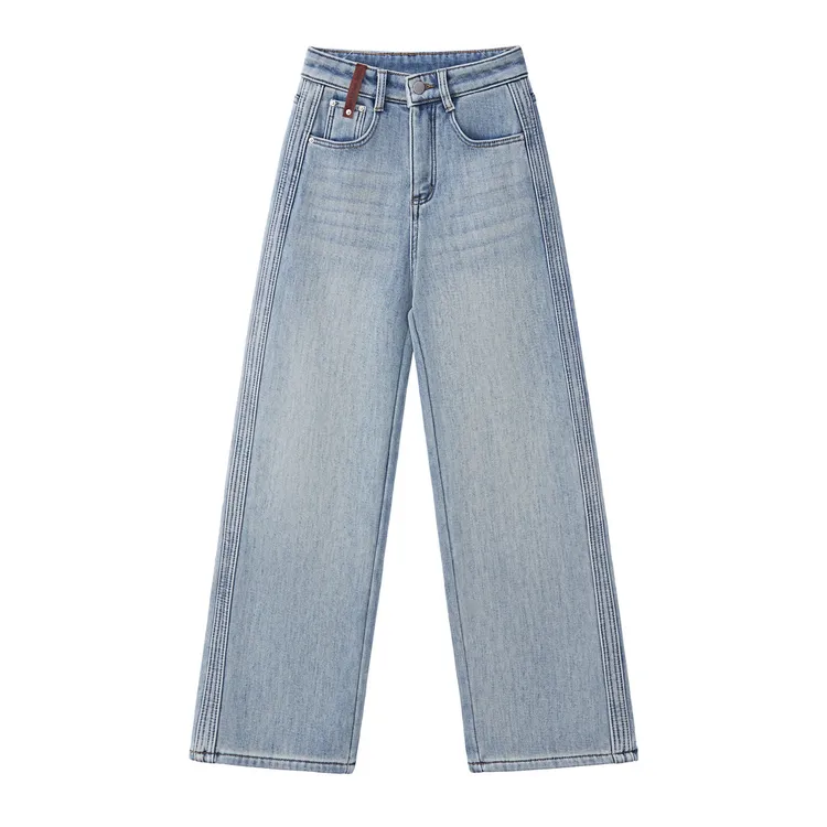 牛仔裤子女秋冬季直筒宽松阔腿高腰显瘦加厚加绒休闲时尚1353