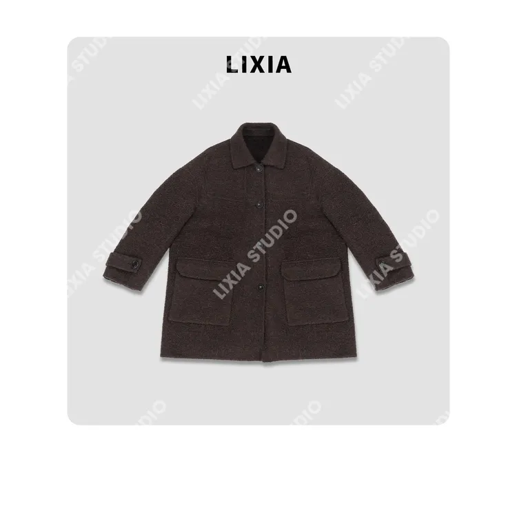LIXIA【沉棕厚韵】复古休闲慵懒感苏力羊毛加厚暖和毛呢大衣-D10099