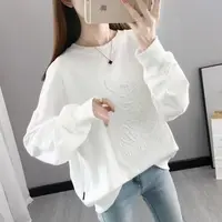 C24女士薄款春秋季立体浮雕纯色净版拼接圆领卫衣K400