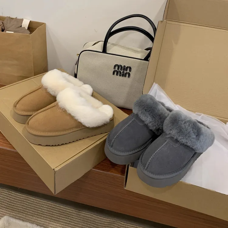 厚底雪地靴女2025冬季新款懒人包头半拖棉鞋加绒加厚毛毛拖鞋外穿