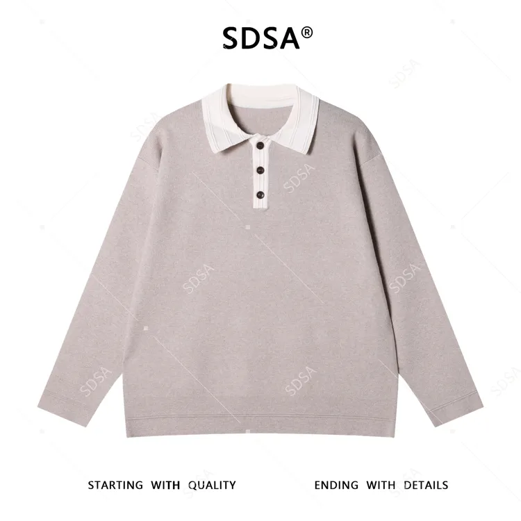 SDSA男士秋冬新款痞帅男装潮牌拼接撞色半纽扣翻领针织衫时尚毛衣