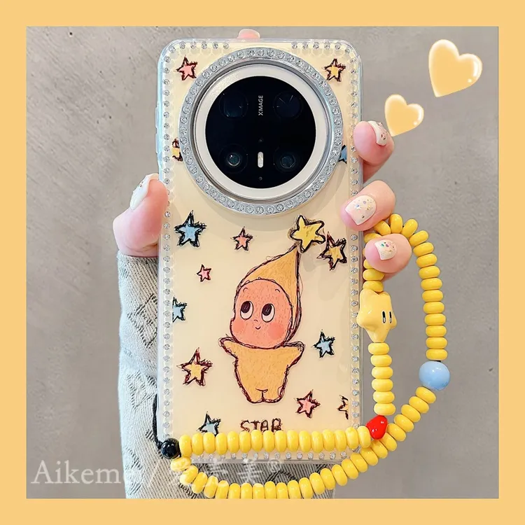 适用华为mate70pro+手机壳水钻镜框mate60pro+涂鸦星星人立体转转