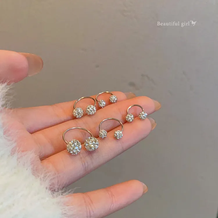 合金耳饰 超闪耳骨钉女螺丝拧扣细针双头睡觉免摘耳骨环耳圈AG