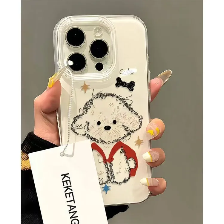 卡通潦草小狗适用苹果17Promax/17Air手机壳vivo华为op小米15防摔
